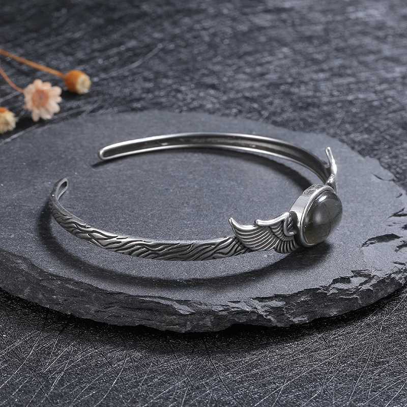 S925 Silver Vintage Natural Labradorite Amethyst Adjustable Bangle for Women Fine Jewelry Valentine Day Gift Z250616