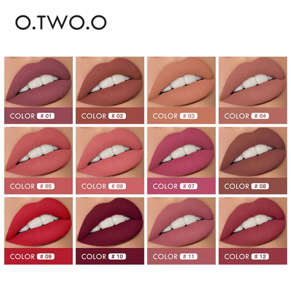 O.TWO.O 12 Colors Makeup Lipstick Gloss Sexy Red Lip Stick Waterproof Moisture Lips Cosmetics Matte Lipsticks happy