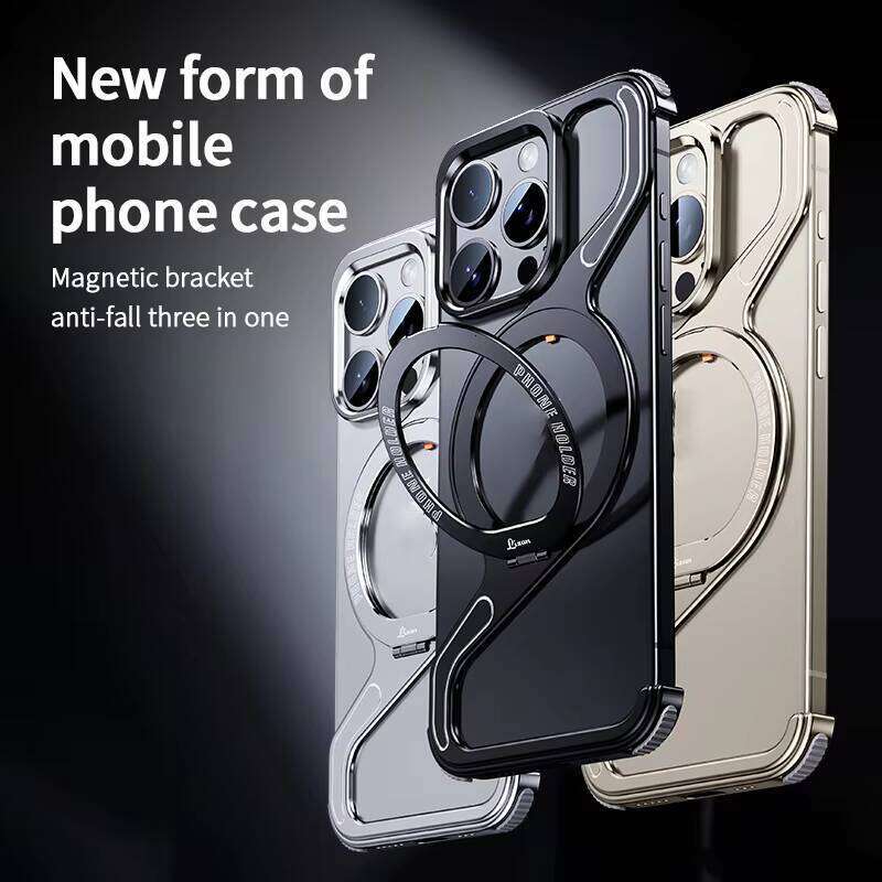 Luxurious Metal Z-Shaped Magnetic Stand Phone Case, Compatible with iPhone 16 15 Max / 14 Pro Detachable Snap-On Frameless Shockproof Case