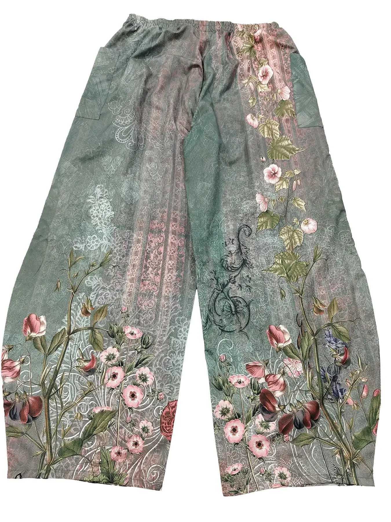 Plus Size 1XL-5XL Women Fashion Floral Printed Pleated Wide Leg High Waisted Pants Fe Casual Pocket Loose Long TrousersXJ250616