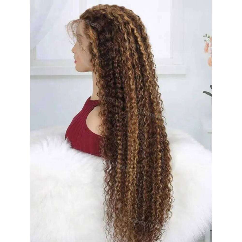 200% 30 32 Inch Highlight Ombre 13x6 Curly Lace Human Hair Honey Blonde Colored HD Deep Wave Frontal Wigs For Women