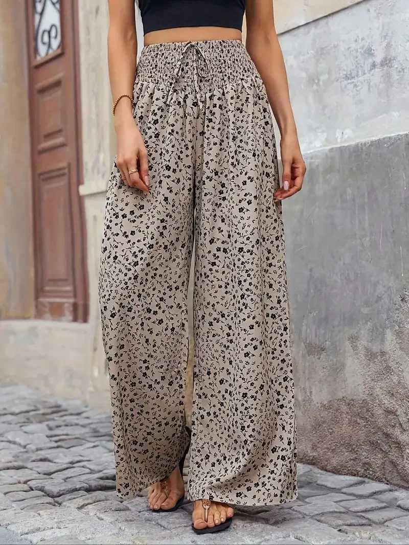 Women Plus Size 1XL-5XL Casual Floral Print Wide Leg Pants Fe Fashion Elastic High Waisted Loose Long Trousers XJ250616