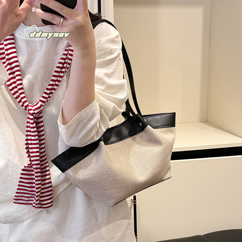French Style Straw Beach Vacation Casual Chic Versatile Basket Handbag Shoulder Fashion Woven Bag ddmynov ddmynov ddmynov