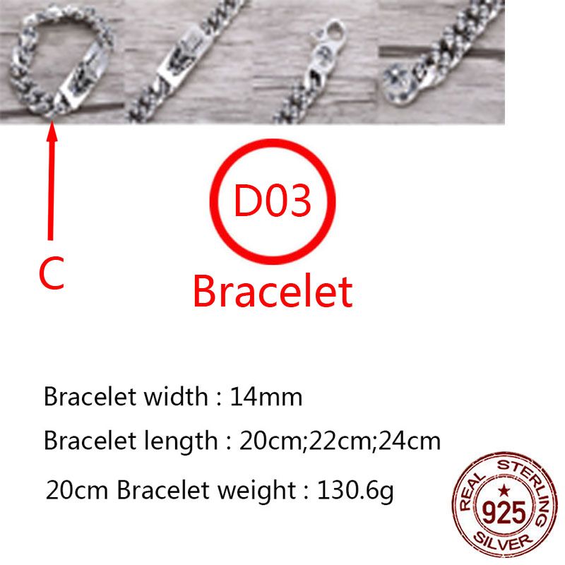 D3 S925 Sterling Silver Bracelet Trend Smooth Cross Flower Sacred Sword Letter Personalized Punk Hip Hop Jewelry Style Gift for Lovers new