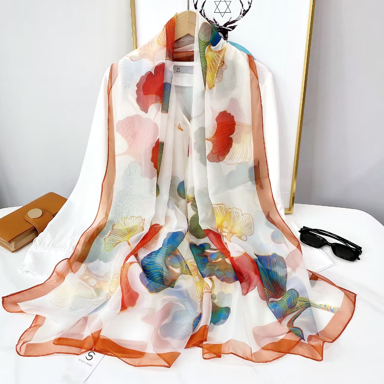 T982 new beach shawl summer sweet decorative silk scarf female fashion all-match sunscreen large gauze scarf travel sunshade