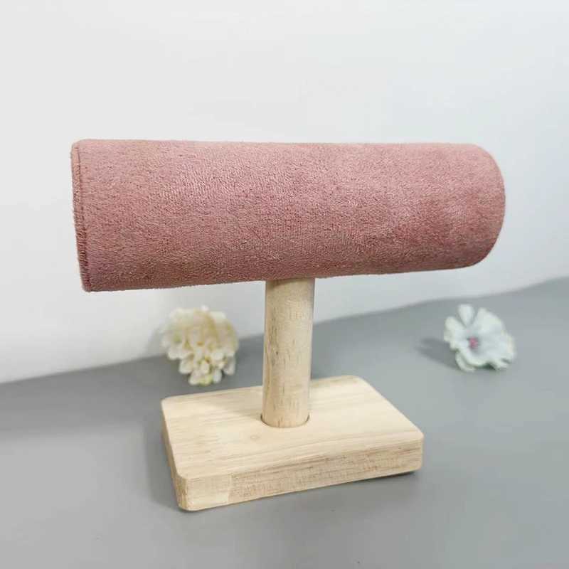 1pc Velvet Display Stand With Wooden Base Bangle Necklace HaiRBands Jewelry Storage Rack Counter Showcase Props Z250616