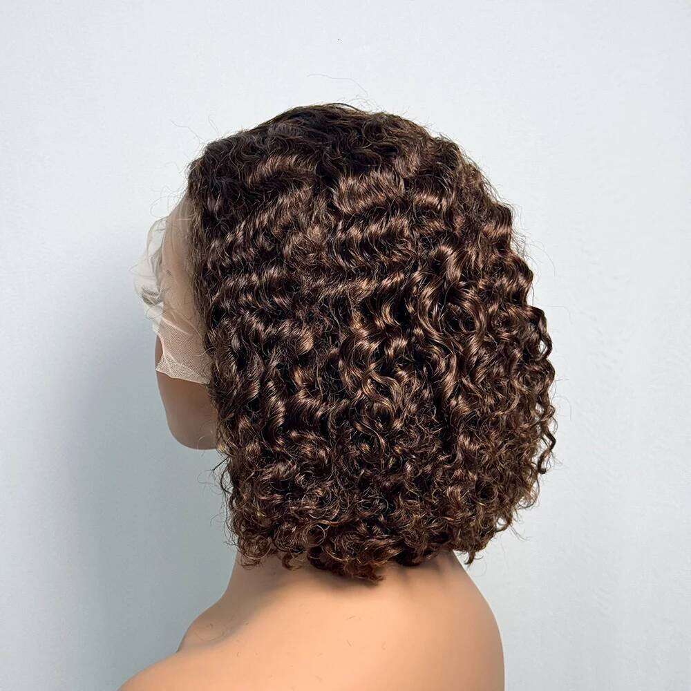 250% Density Double Drawn 12A 10 Inches Bob Pixie Cut Water Wave Curly 13x4 Transparent Lace Front Human Hair Wig