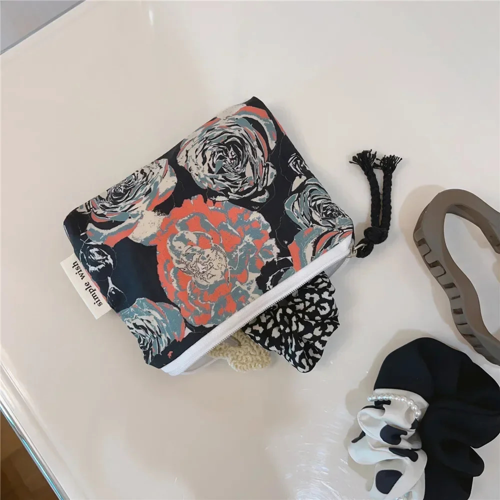 Cute Wallet Women Cotton Key Coin Purse Mini Coin Pouch Girls Floral Print Lipstick Sanitary Napkin Organizer Zipper Canvas Bags 250614