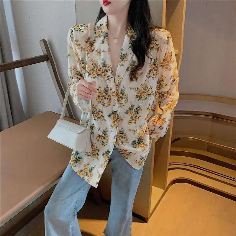 Womens Shirts And Blouses Button Up Top For Woman With Bow Clothing Floral Loose Sleeves Y2k Elegant Youth Xxl Stylish M