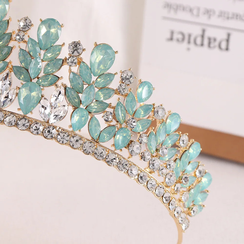 Baroque Green Opal Wedding Headband Crystal Bridal Crowns Tiaras Hair Jewelry Accessories Women Rhinestone Headwear Queen Diadem 250603