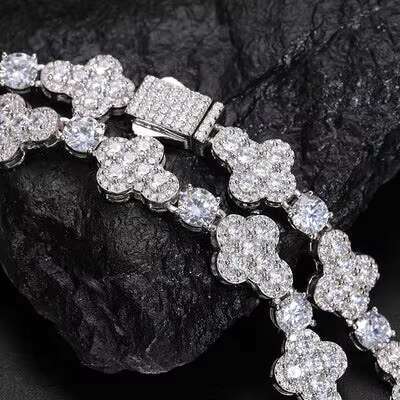 Unisex 925 Silver Tennis Chain 10mm Cross VVS1 Moissanite Fine Jewelry Necklace for Women