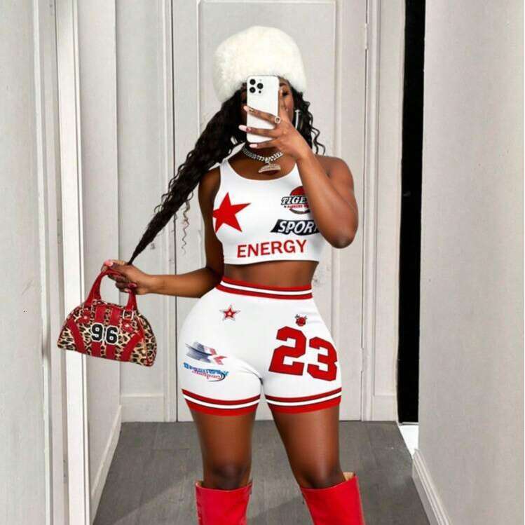 New Summer Sexy Hot Girl Printed Camisole Top Vest Waist-Hugging Shorts Set For Women B5