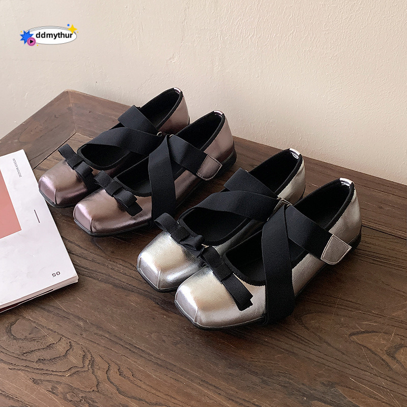 Genuine Leather Ballet for Women 2025 Spring Summer Cross Strap British Style Square Toe Bowknot Mary Jane Single Shoes ddmythur