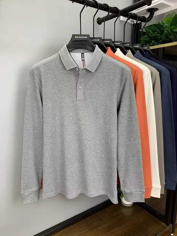 Heavyweight pure cotton high-end Polo shirt mens spring and autumn new long sleeved T-shirt solid color top W250616