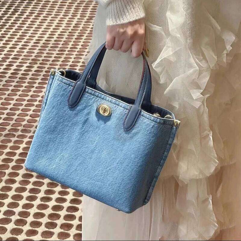 Women's Bags Designer England Style Denim Small Tote Bags For Women Designer Handbags Purses New In Vintage Lock Top Handle Cloth Shoulder