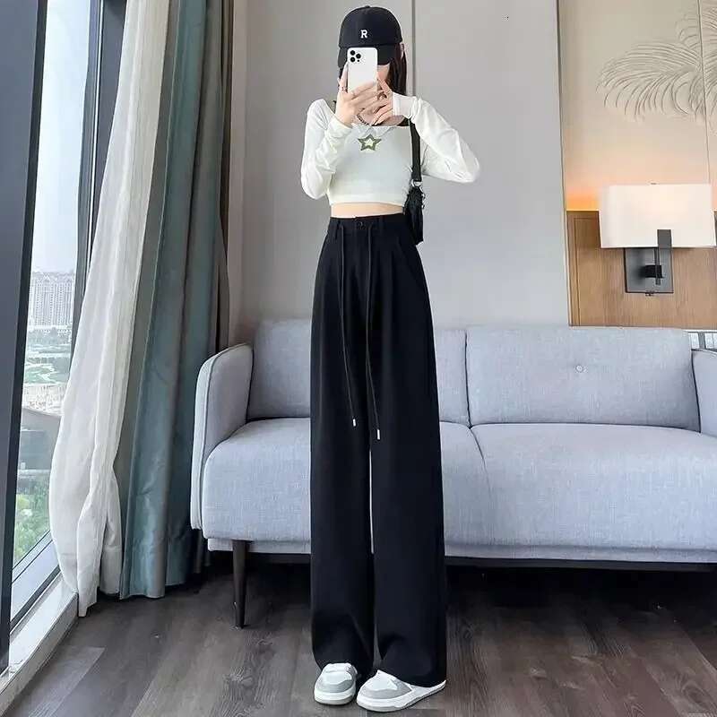 Wide Leg Pants for Women Long Cotton Woman Trousers Y2k Streetwear Trends 2025 One Size All Medium Original Xxl New In Elastic G
