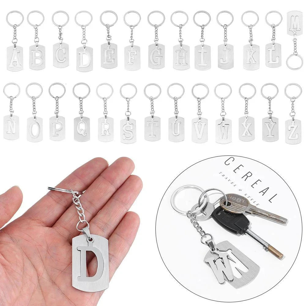 DIY Stainless Steel AZ Letters key Chain Charm 26 KeyChain Men Women keychain Couple gift Jewelry Car Key Ring 250606