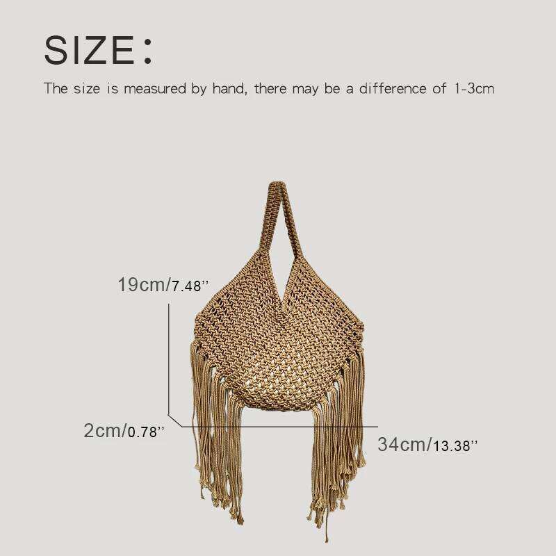Women's Bags Designer Bohemian Beach Bags For Women Designer Handbags Purses New In Polyester Rope Braided Tassel Hollow Underarm Shoulder