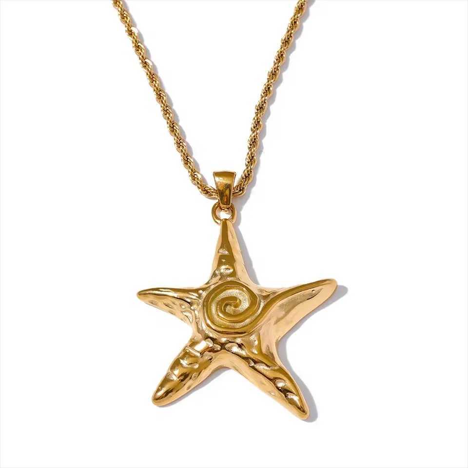 NEW Starfish Stainless Steel Pendant Necklace 18K Gold Plated Waterproof Fashion Jewelry For Women Men W250616