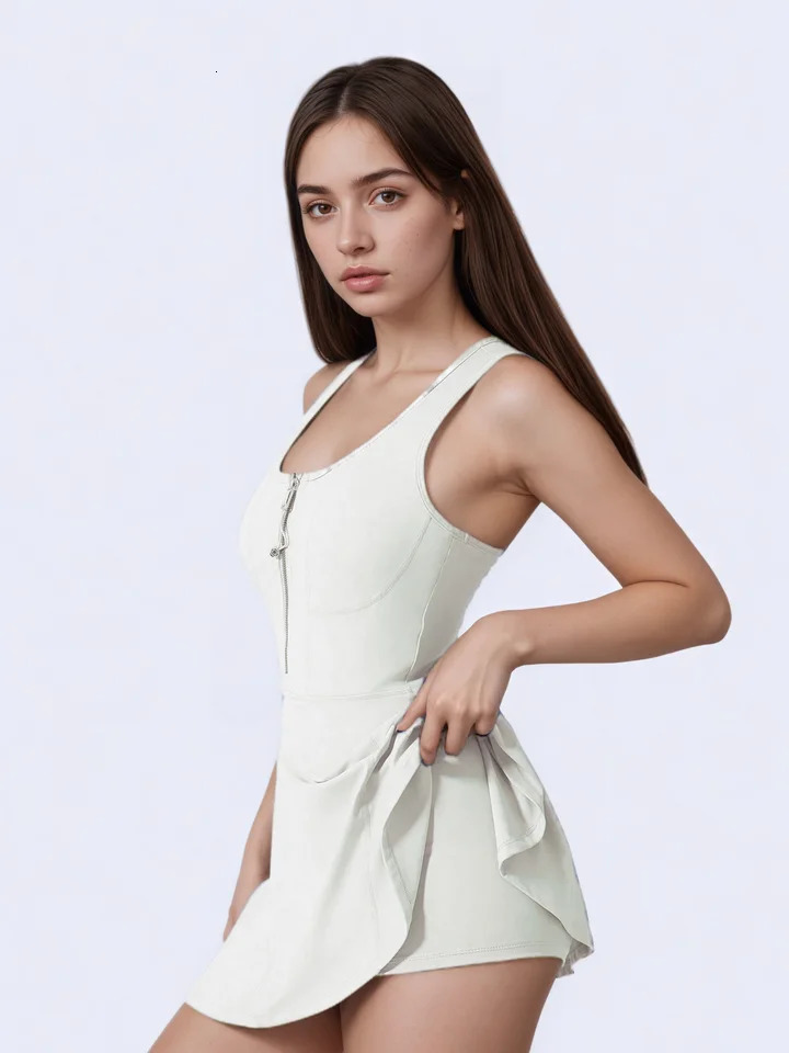 Fitfemme Womens Sleeveless Zipper Front Athletic Tennis Dress Quick Dry Flared Hem for Sports Casual Wear 250611