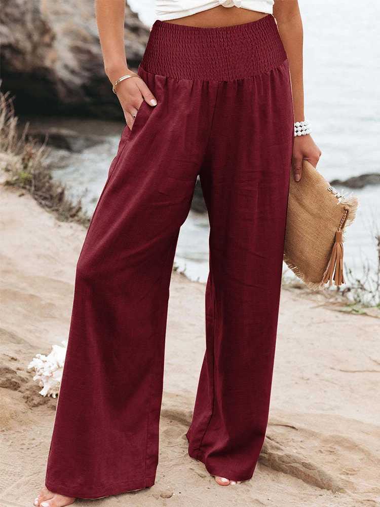 plus Size High Waist Wide Leg Cotton Linen Pants Womens Elastic Trousers Retro Fashion Casual Spring SummerXJ250616