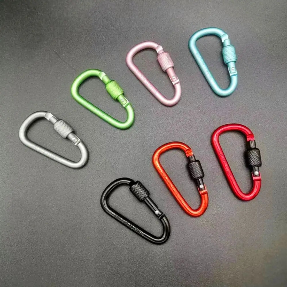 1 Pcs Outdoor Sports Aluminium Alloy Safety Buckle Keychain with Lock Climbing Button Dshape Carabiner Camping Hiking Hook 250611