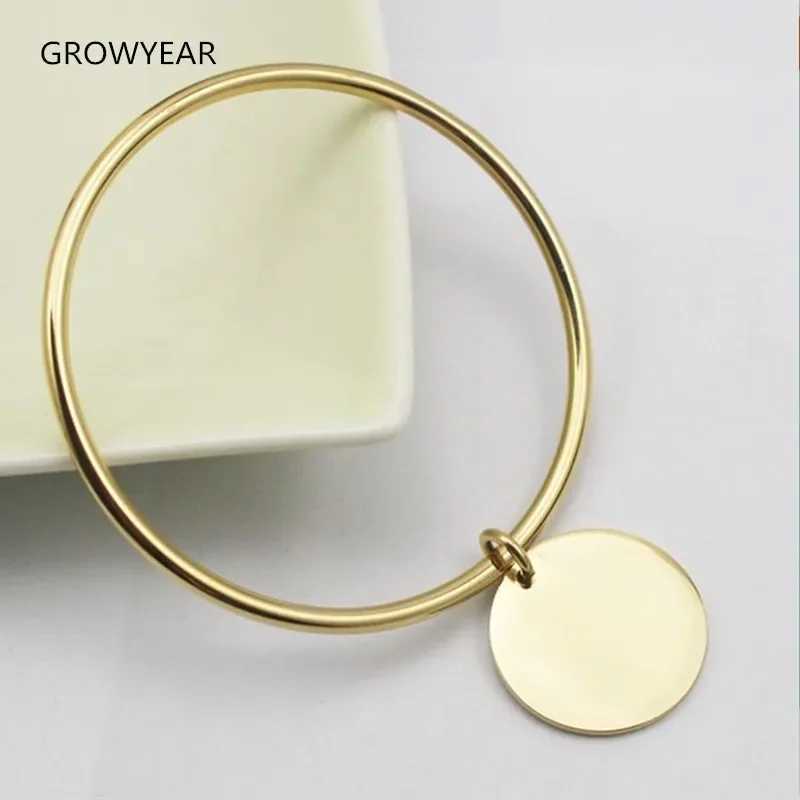 Classic Round Golden Charm Bangle Stainless Steel Women Fashion Jewelry Gold Color Z250616