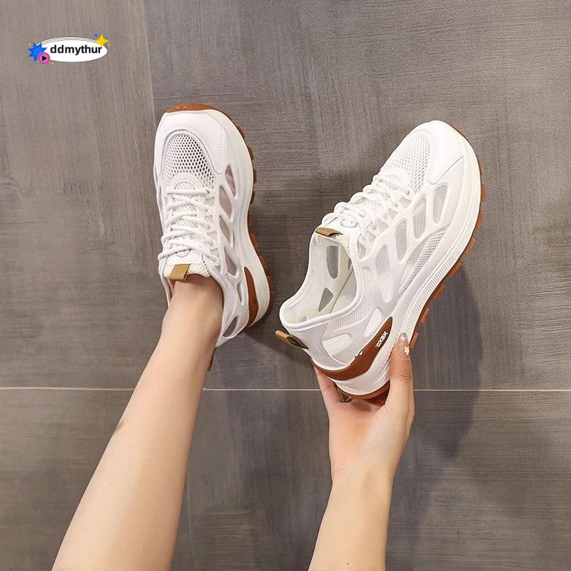 Summer Women's New Breathable Mesh Korean Style Versatile White Sneakers Thick Sole Sports Casual Dad Trend Shoes ddmythur