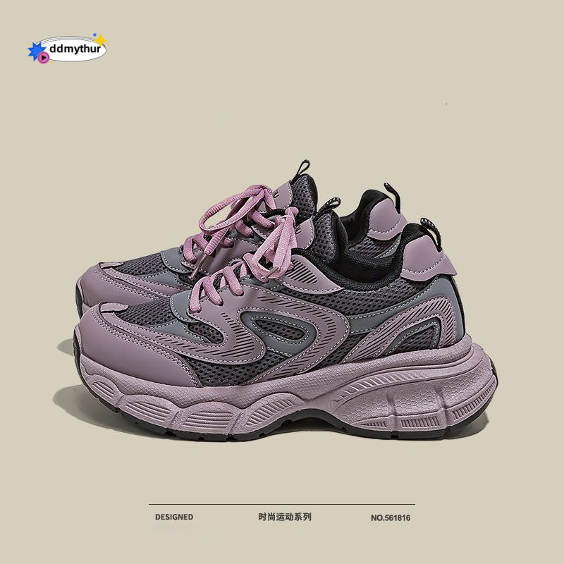 Purple Dad Sneakers for Women 2025 Spring and Autumn Student Versatile Casual Sports Thick Sole Women's Shoes ddmythur