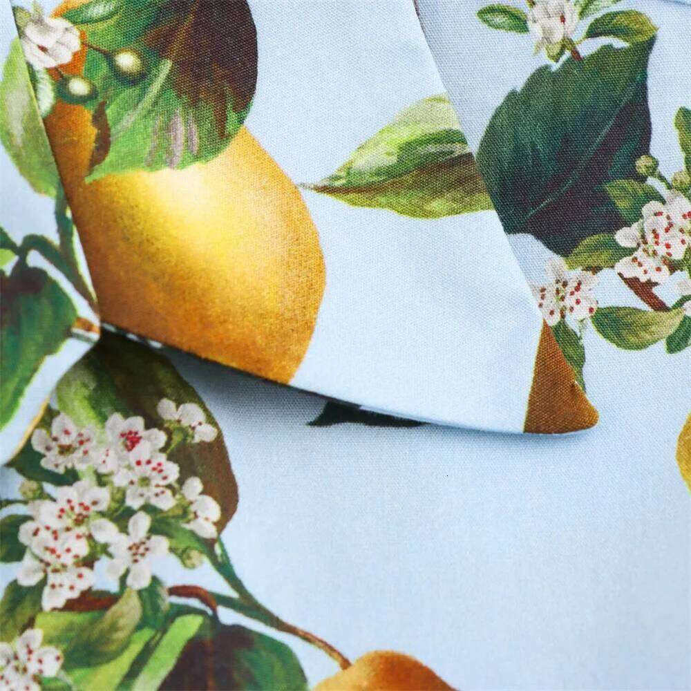 2025 Autumn New Product Women's Fashion Casual Collar Short Sleeve With Belt Fruit Printed Dress