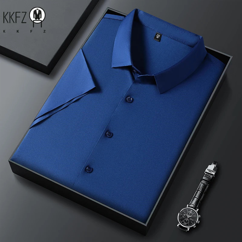 Mens Business Casual Solid Color Short Sleeve Shirt for Summer Fashion No Ironing Comfortable and Versatile Top 250614