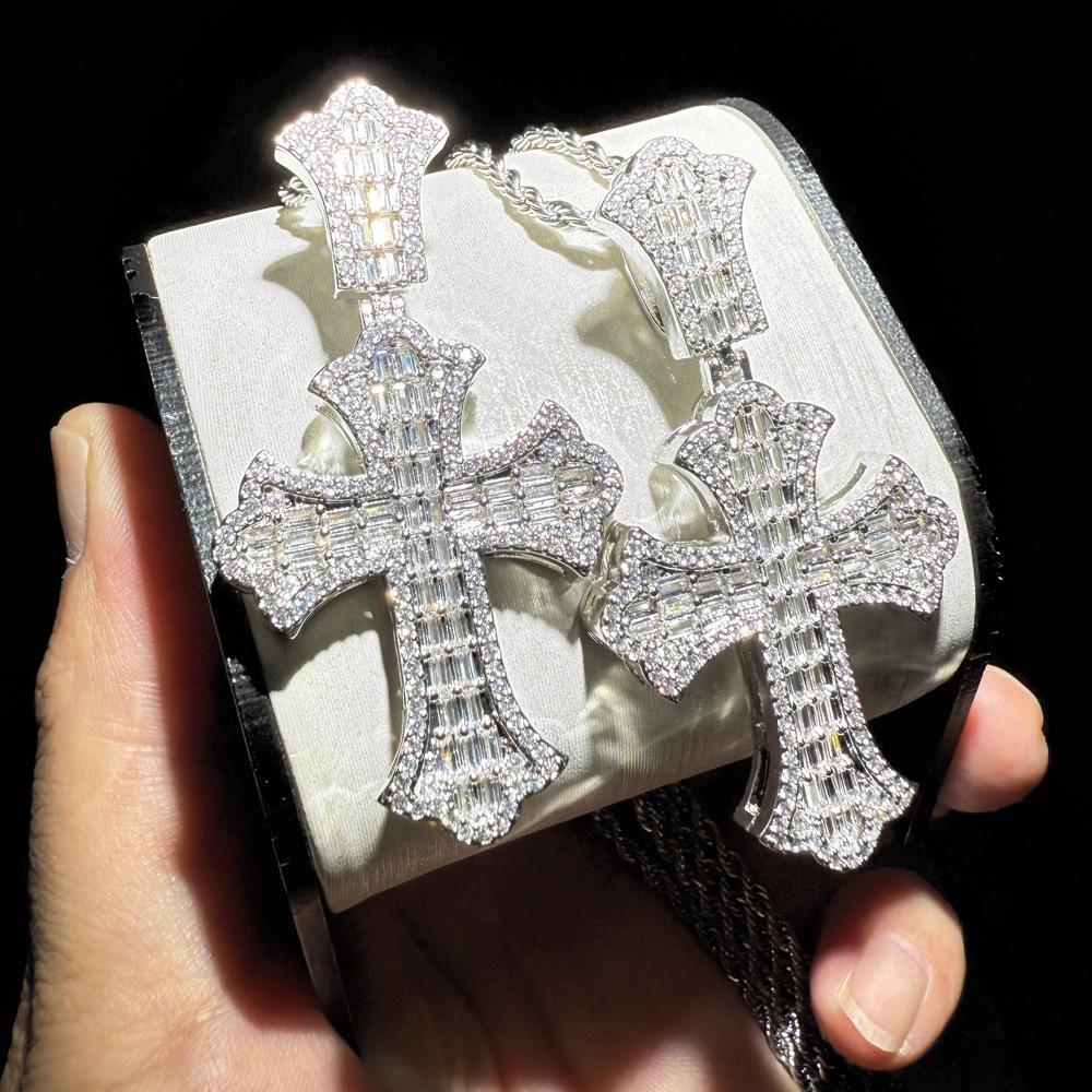 Hip Hop TopBling T Zircon Cross Pendant Necklace with Cross Tennis Chain Jewelry