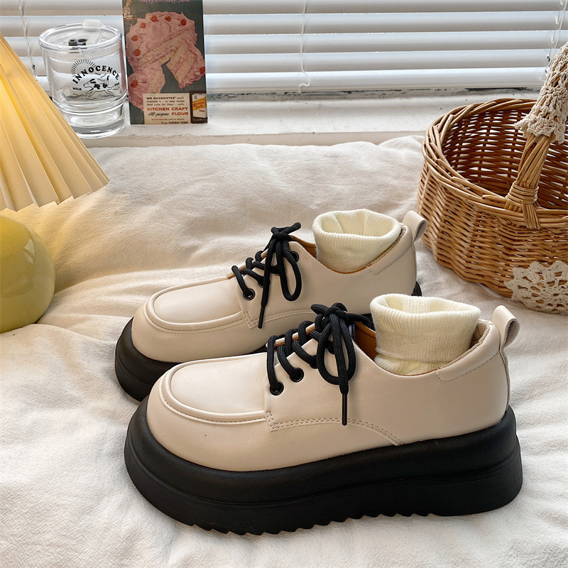 Ddmysports British Style Spring And Autumn JK Women S Leather New Platform Thick Sole Height Increasing Chunky Single Shoes Outdoor Shoes