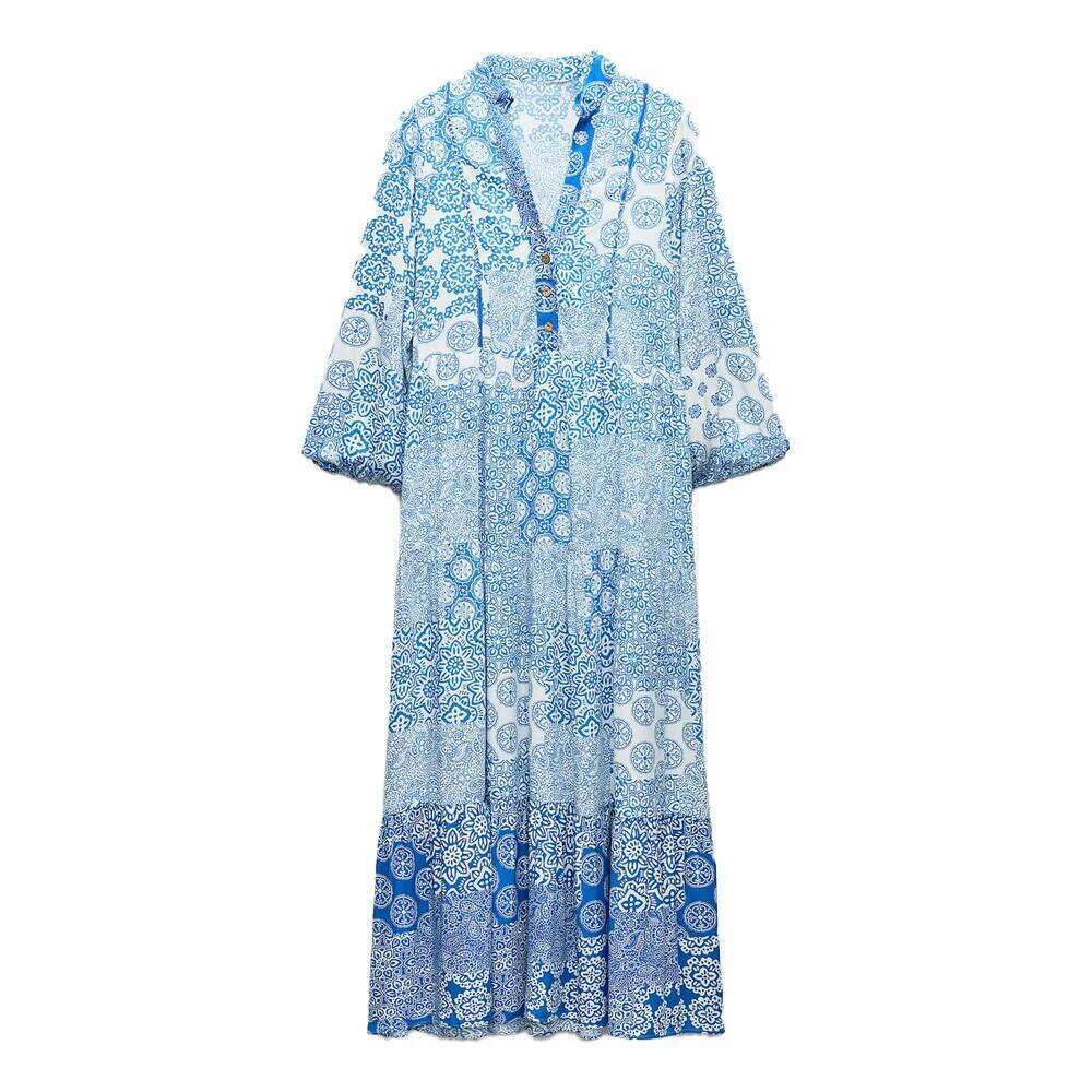 2025 Summer New Product Women's Fashionable And Western Style Leisure Print Layered Panel Dress