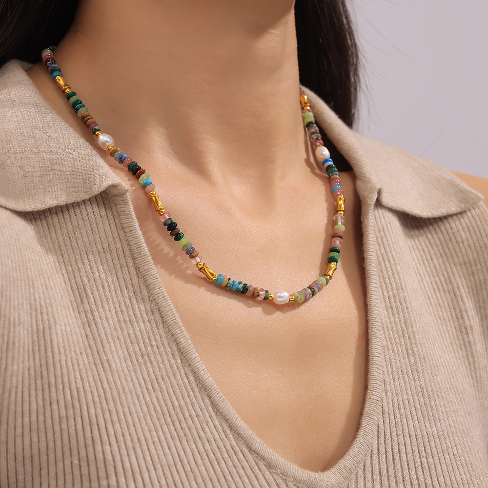 2025 Bohemia Style Top Sell Wedding Jewelry Sets Titanium steel Fresh Water Pearl Natural Stones Party Elegant Women Bracelet Summer Beach Necklace Gi