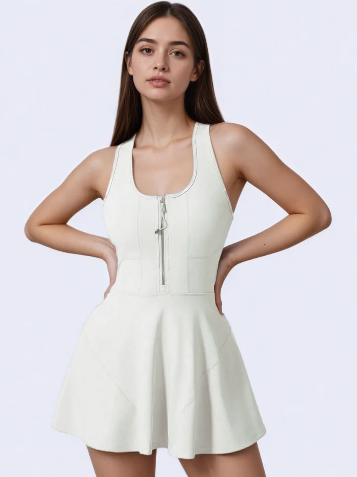 Fitfemme Womens Sleeveless Zipper Front Athletic Tennis Dress Quick Dry Flared Hem for Sports Casual Wear 250611