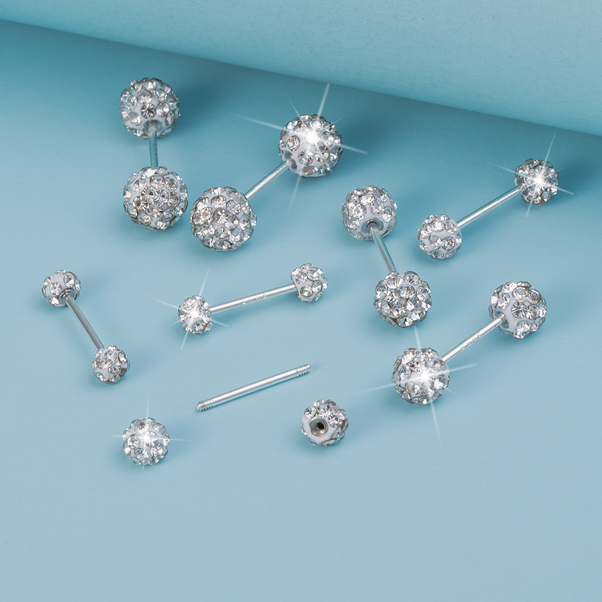 Wholesale of Stainless Steel Shambhala Diamond Ball Earrings, Body Piercing Accessories