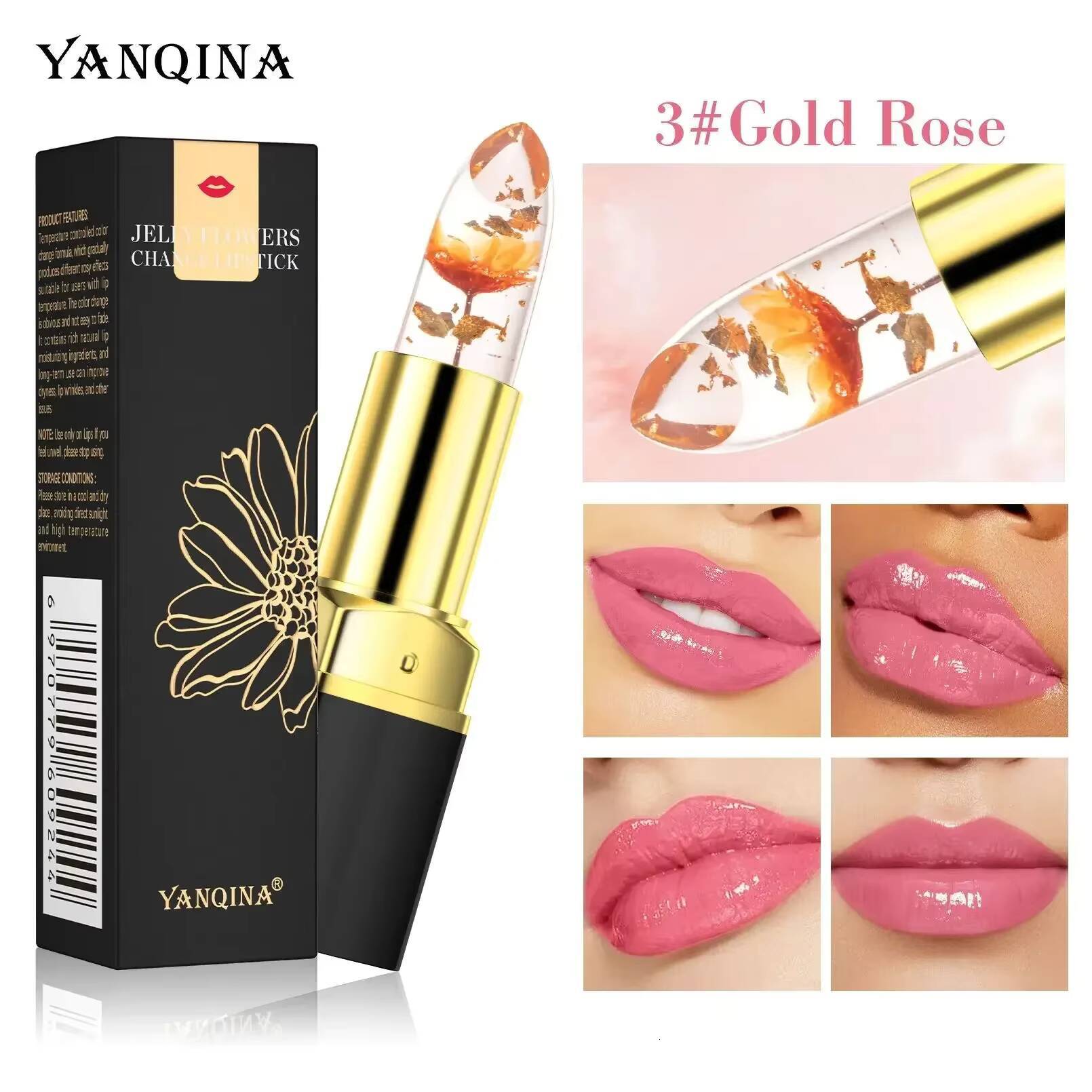 YANQINA Magic Changes Florett Jelly Long Lasting 24 Hours Gold Foil Lipstick Cosmetics Woman Makeup happy