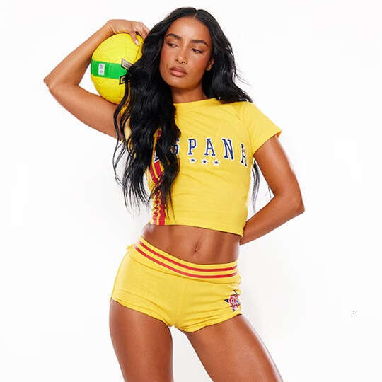 Summer New Slim Fit Solid Color Letter Print Stretch Sports Short Sleeve T-Shirt And Shorts Set B5