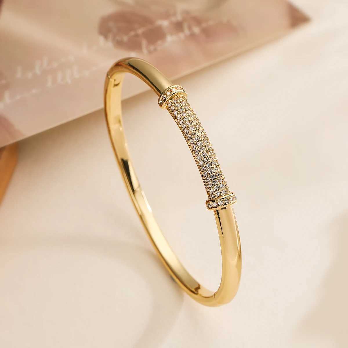 2025 New Coming Luxury AAA Cubic Zirconia Pave Setting Wedding Jewelry Gold Color High Polish Bangles For Elegant Women Z250616