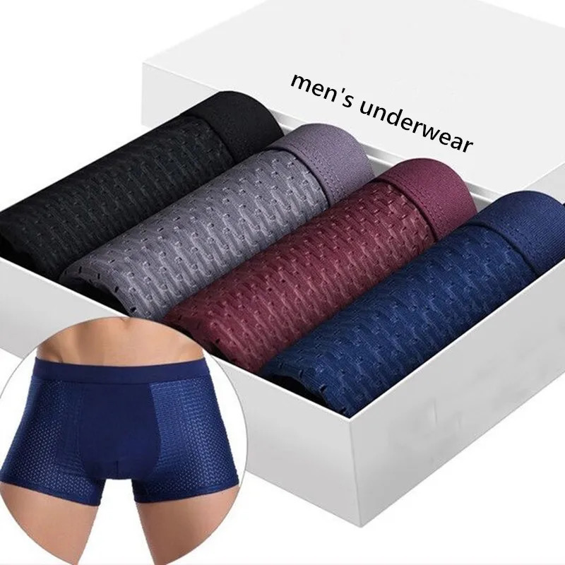 WE.FINE 4Pcs Bamboo Wear Bamboo Boxer Short Men Microfiber Boxer Briefs Underwear Compression Stretch 250614