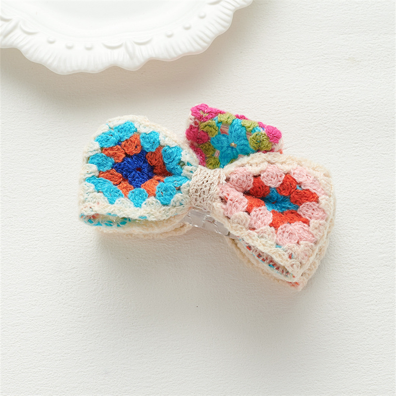 New holiday style knitted bow hair grip flowers fruit hollow women's small fresh grasp clip hair accessories