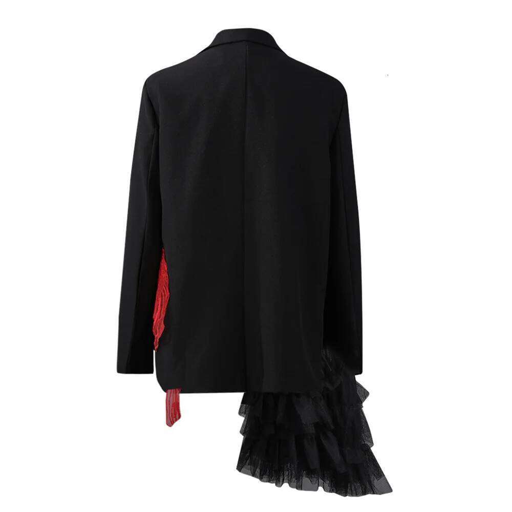 CHICEVER Hit Color Spliced Appliques Jackets for Women Notched Collar Long Sleeve Patchwork Tierred Designer Blazer Female Style