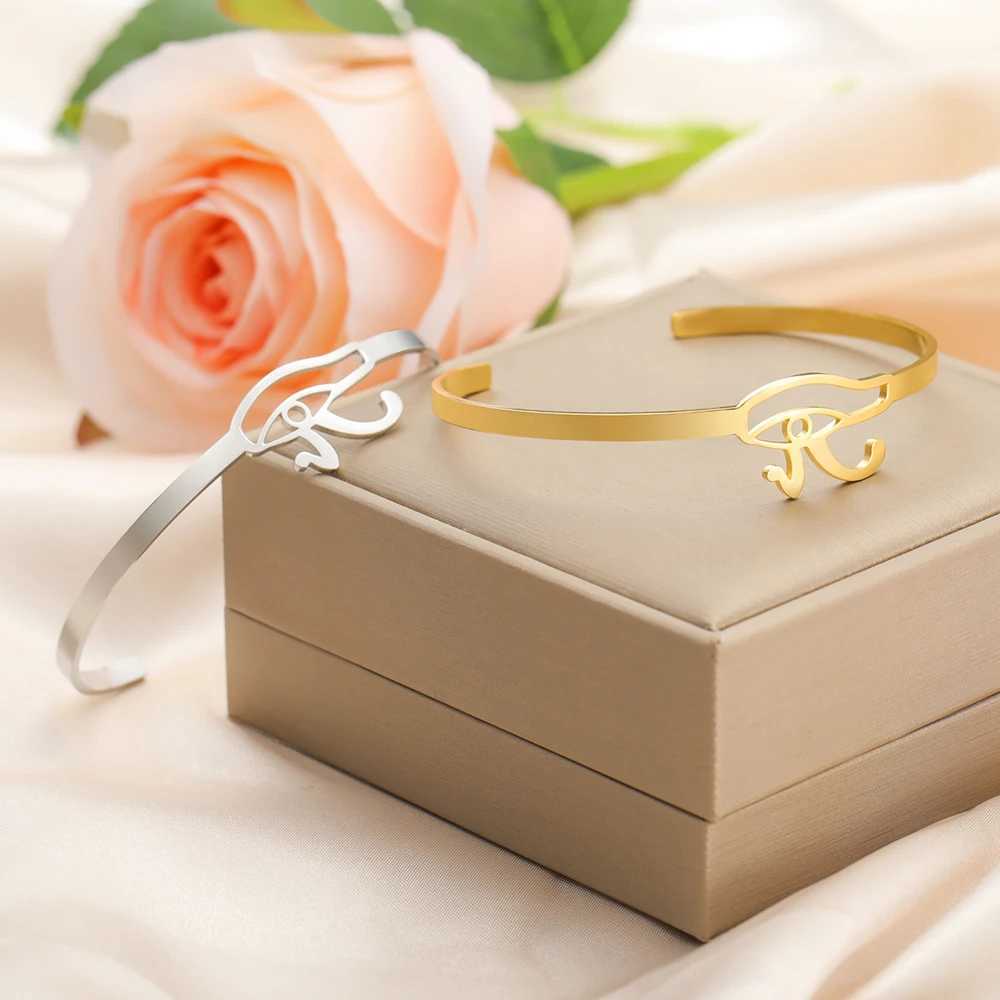 Dawapara Eye of Horus Stainless Steel Women Cuff Bangle Adjustable Ancient Egyptian Protection Amulet Jewelry Z250616