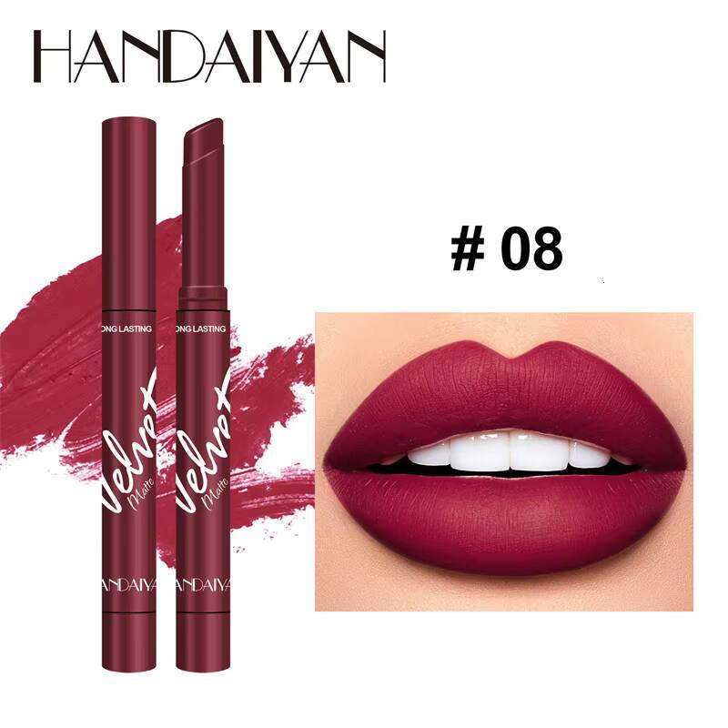 New 8 Colors Makeup Matte Lipstick Waterproof Long Lasting Lip Stick Sexy Red Pink Velvet Nude Lipsticks Make Up Woman Cosmetics happy