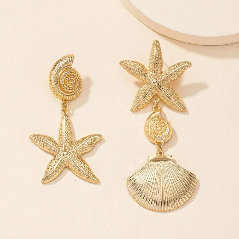 Personalized Beach Style Ear Studs Retro Exaggerated Golden Scallop Earrings Versatile Creative Seashell and Starfish Jewelry 250610