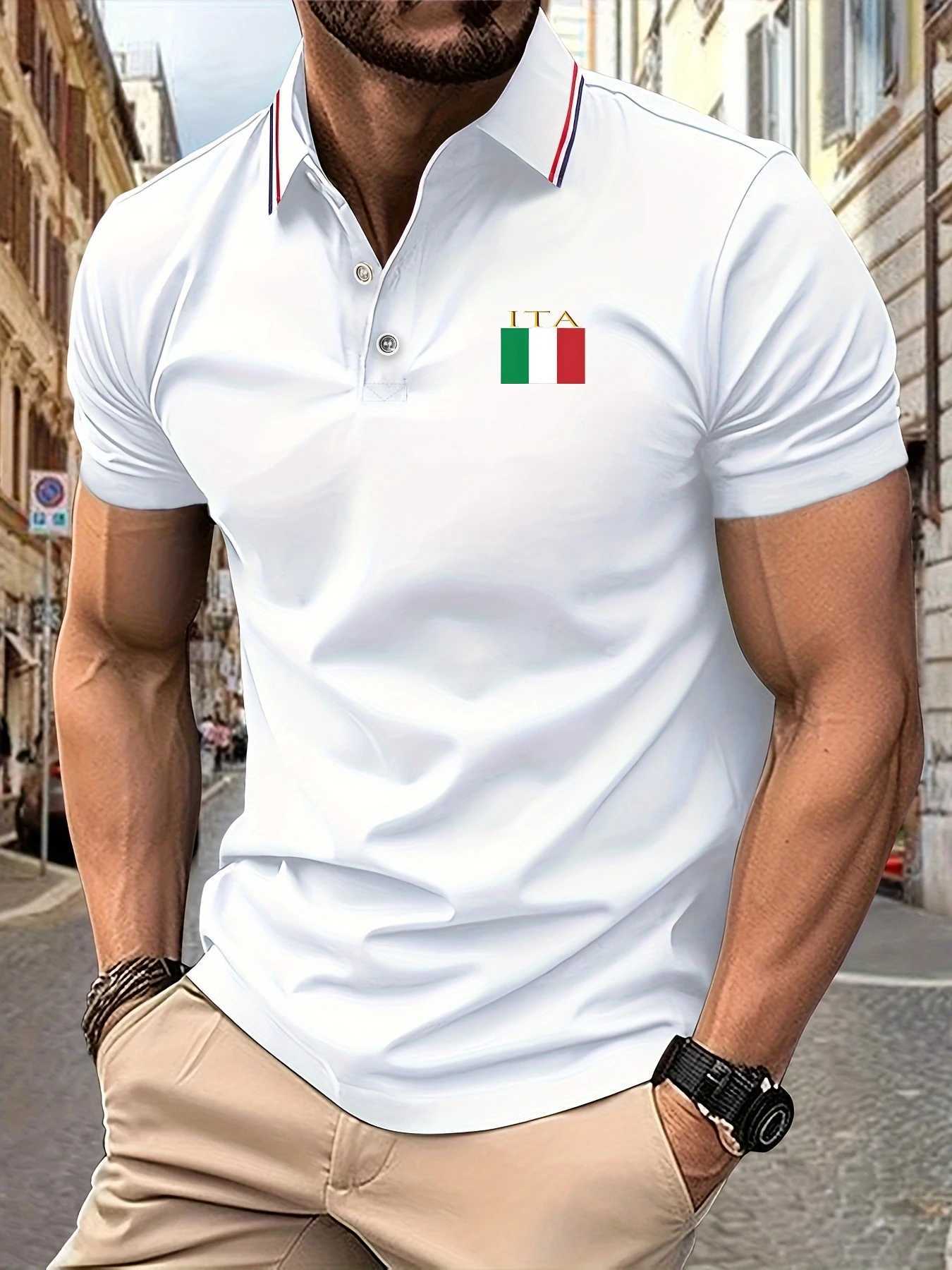 2025 Summer New Mens Polo Shirt Italian Flag Embroidered Pattern Print Men Short Sleeve Casual Breathable Light Luxury T-shirt W250616