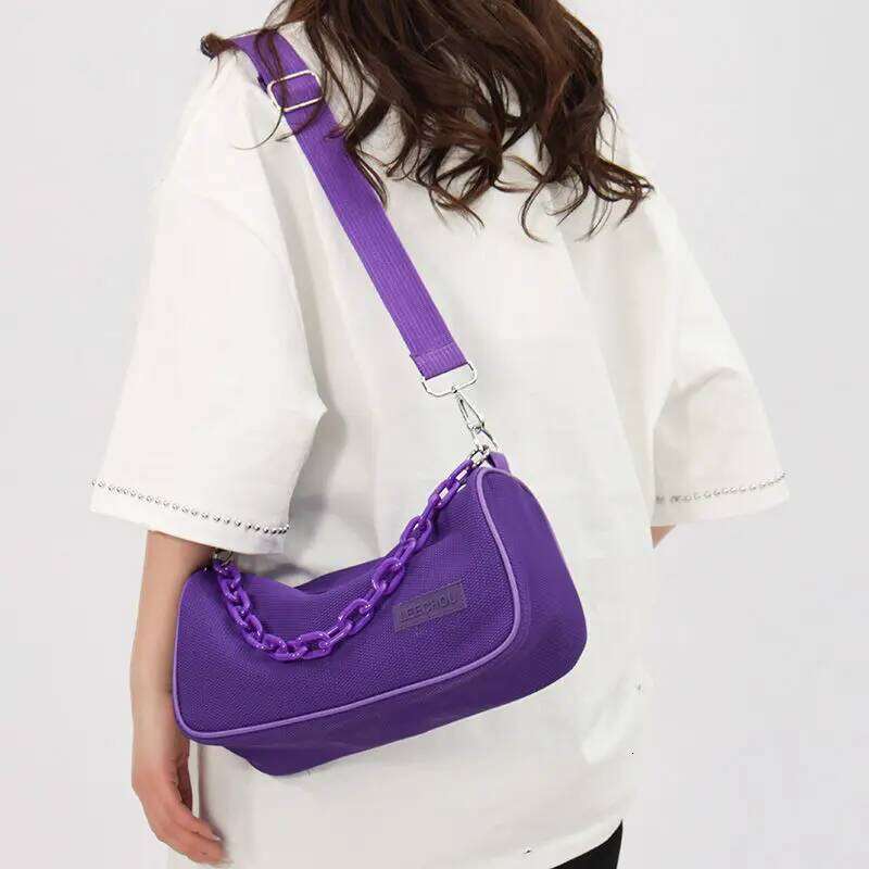 Women New Summer Nylon Bucket Solid Zipper Soft Chains Shoulder Handbag Pures And Bags Crossbody Girls Bag