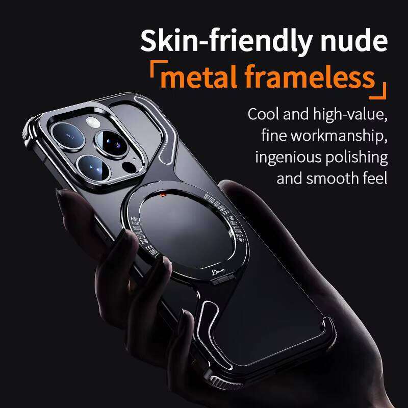 Luxurious Metal Z-Shaped Magnetic Stand Phone Case, Compatible with iPhone 16 15 Max / 14 Pro Detachable Snap-On Frameless Shockproof Case