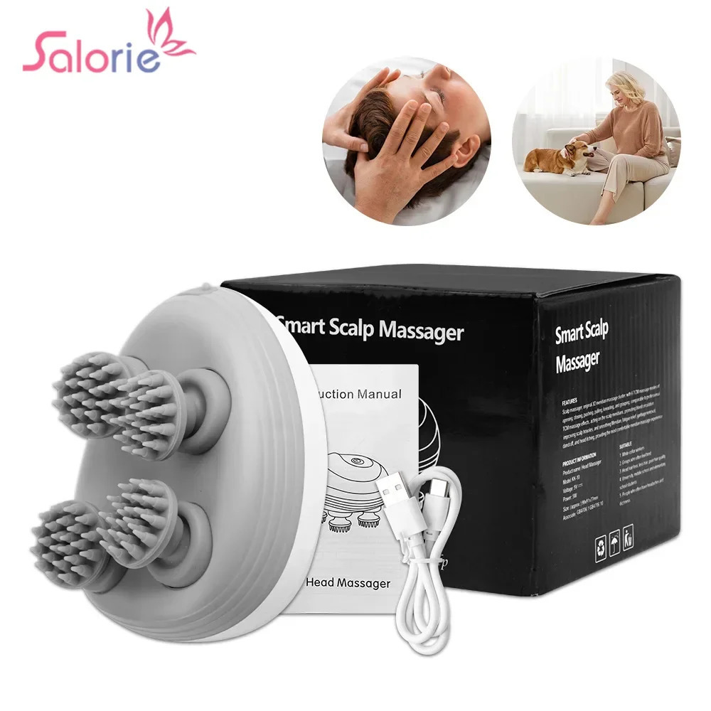 Electric Head Scalp Massager with 4 Kneading Massage Heads Body Deep Tissue for Hair Growth Relaxtion and Cat Pet Claw 250605